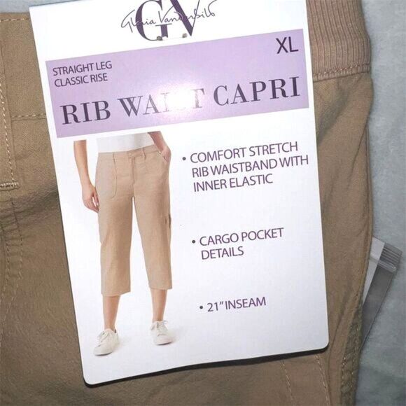 Gloria Vanderbilt Women's XL Beige Cargo Capri Pants Rib Waist Casual - NWT - Picture 3 of 6